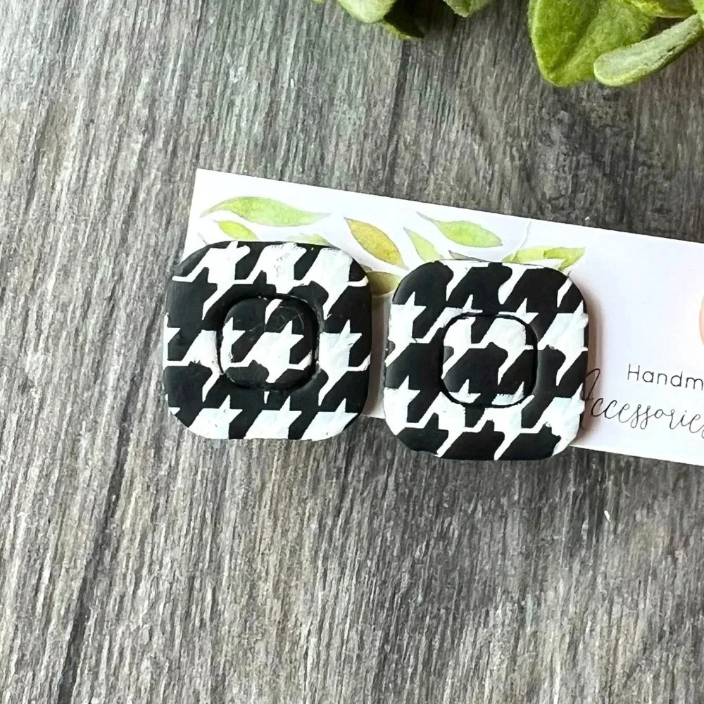 2/$30 Handmade- Large Houndstooth Stud